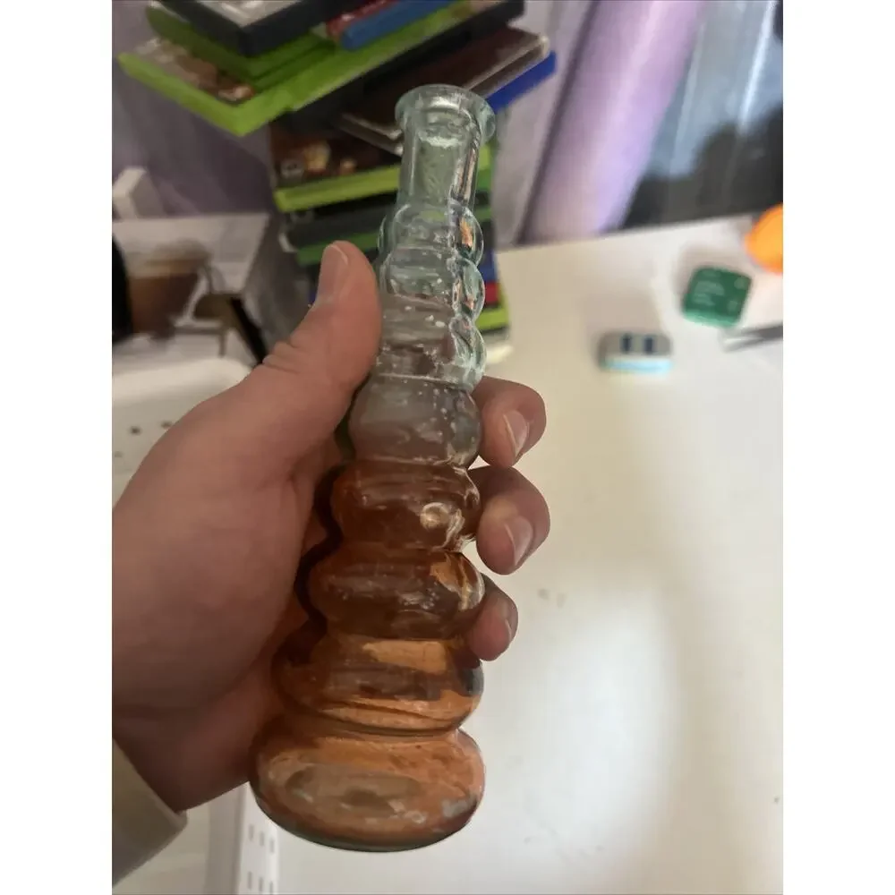 Ribbed Glass Vase Orange Tint